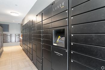 the lockers in the laundry room have been painted in black